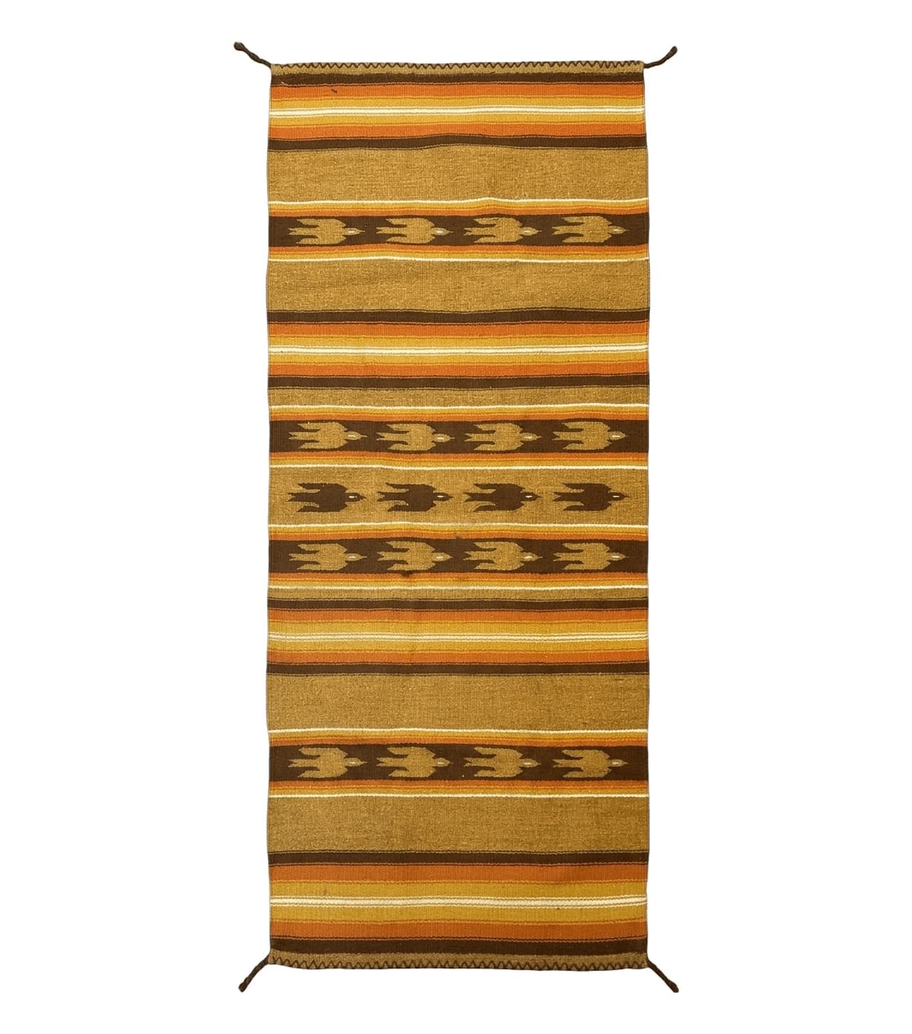 South American Rug Blanket 2.7 x 5.6, Wool, Handmade, Navajo Design, Orange Brown